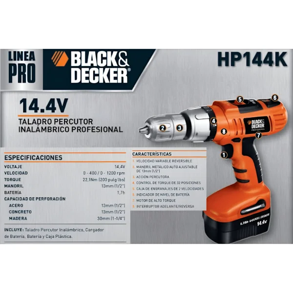 Taladro A Bateria C/ Maleta 18v, 1/2 Black And Decker 1.7ah - Imagen 4