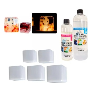 Set 5 Moldes Cubos 4837 + Resina Alto Espesor 1 Kg Ecopint