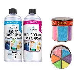 Kit Resina Arte & Joyeria + Glitter Neón Ecopint