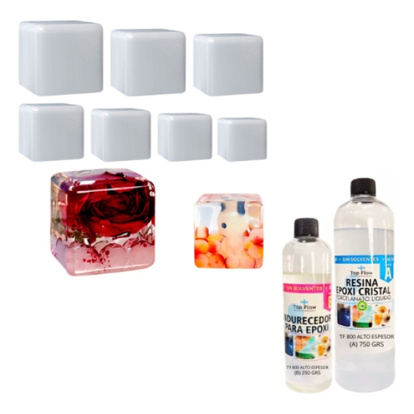 Set 7 Moldes Cubos 4837 + Resina Alto Espesor 1 Kg Ecopint