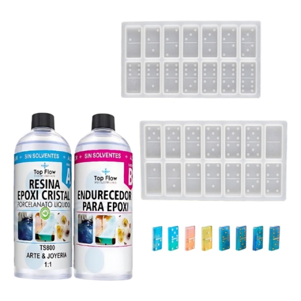Molde Silicona 4858 Piezas De Dominó + Resina 600 Ml