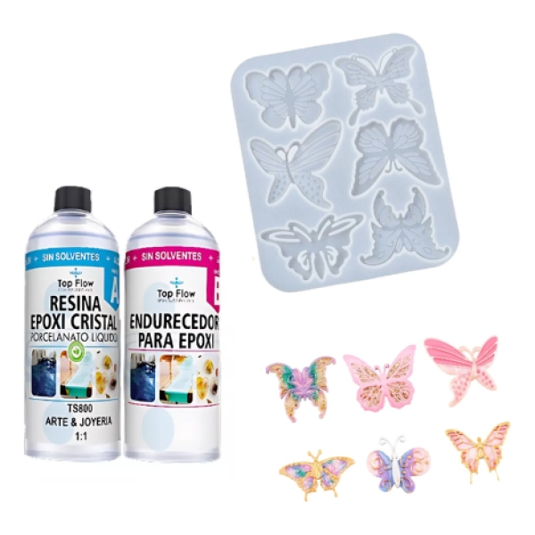 Kit Molde De Silicona 4861 Mariposas + Resina 600 Ml