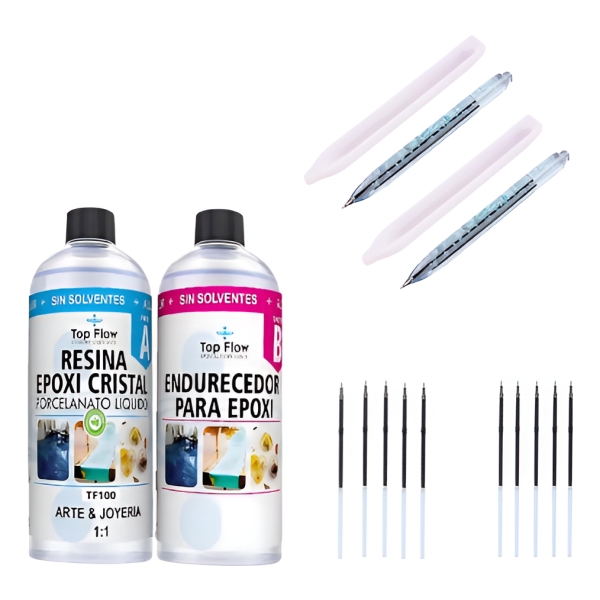 Molde Silicona Lapicera X2 + Resina 600 Ml + Repuesto