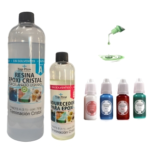 Kit 1kg Resina Terminación Cristal+ 4 Pigmentos Líquido 8 Ml