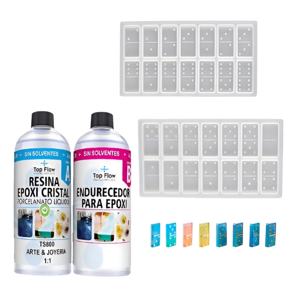 Molde Silicona 4858 Piezas De Dominó + Resina 600 Ml