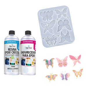 Kit Molde De Silicona 4861 Mariposas + Resina 600 Ml