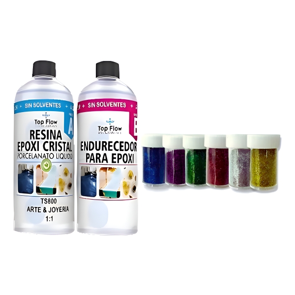 Kit 5 Glitter Brillantina+ Resina Epoxi Arte Y Joyería 600ml