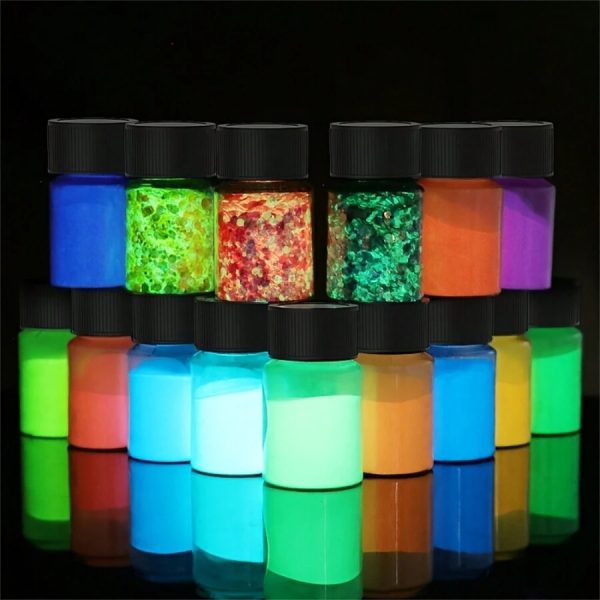 Pigmento En Polvo Fotolumiscente Set 15 (12+3 Glitter) - Imagen 2