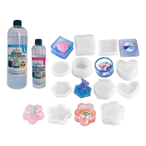 1 Kg De Resina 3:1 + Set 5 Moldes Silicona Alhajero Cajita