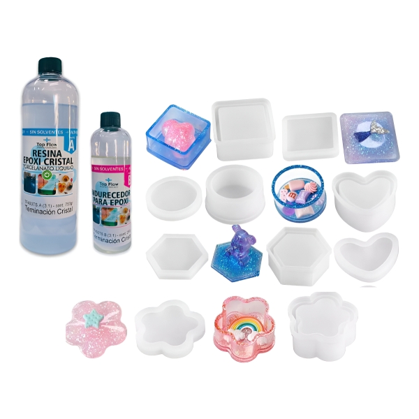 1 Kg De Resina 3:1 + Set 5 Moldes Silicona Alhajero Cajita
