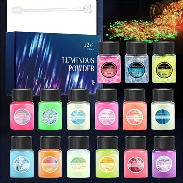 Pigmento En Polvo Fotolumiscente Set 15 (12+3 Glitter) - Imagen 7