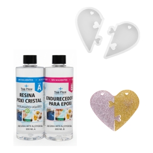 Molde Silicona Corazón Partido + Resina Arte&joyería 600 Ml