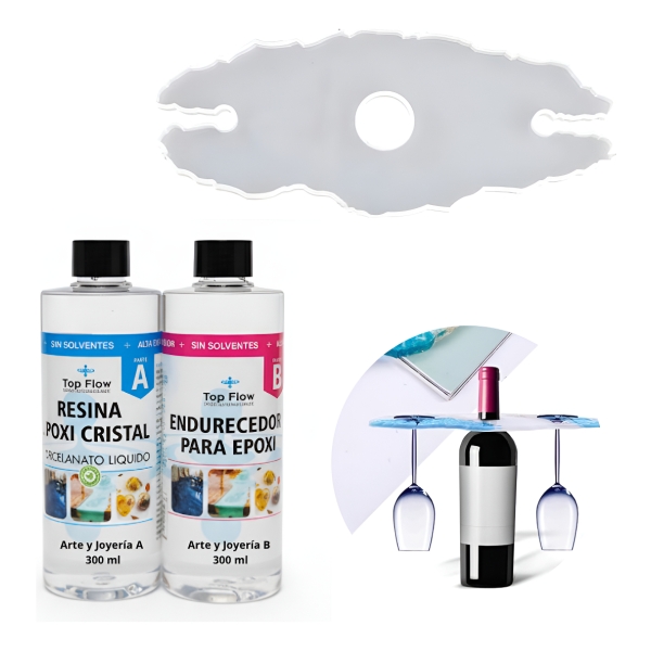 Molde Silicona Porta Y Botella Copas + Resina Arte&jo 600 Ml