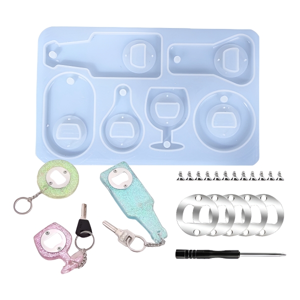 Set Molde Silicona Destapador De Botella + Accesorios Resina