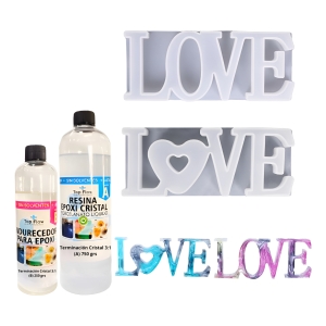 Set 2 Moldes Love Silicona + 1 Kg Resina Cristal 3:1