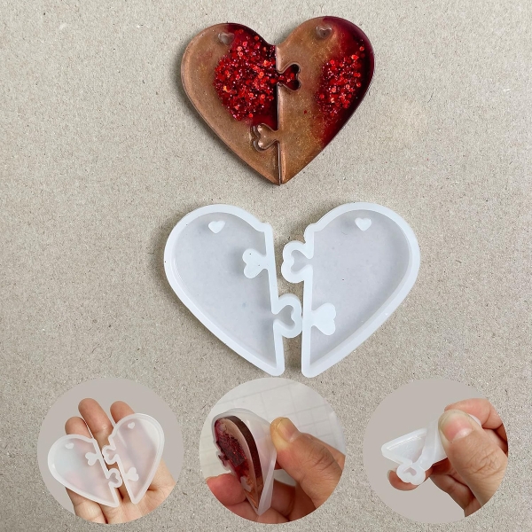 Molde Silicona Corazón Partido Colgante Parejas Para Resina - Imagen 5