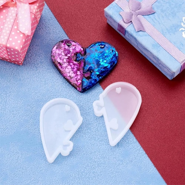 Molde Silicona Corazón Partido Colgante Parejas Para Resina - Imagen 8
