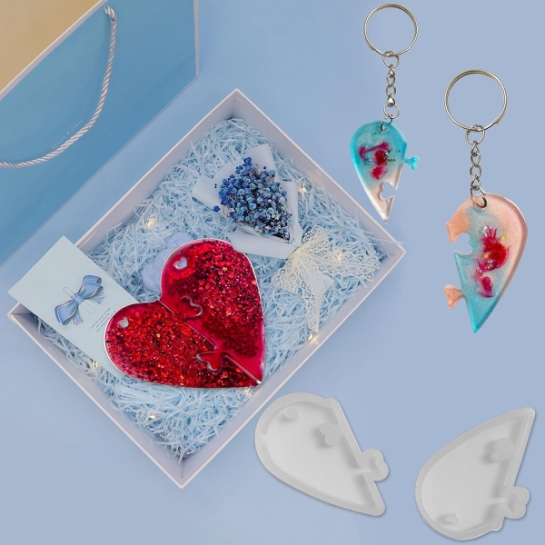 Molde Silicona Corazón Partido Colgante Parejas Para Resina - Imagen 4
