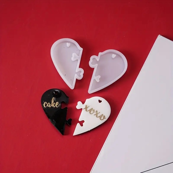 Molde Silicona Corazón Partido Colgante Parejas Para Resina - Imagen 9
