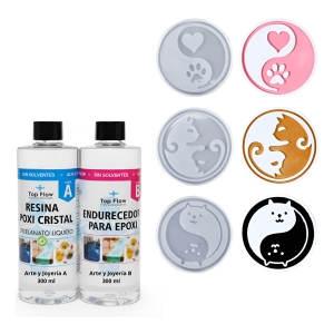 Molde Silicona Posavasos Gato Ying Yang + Resina Arte 600 Ml