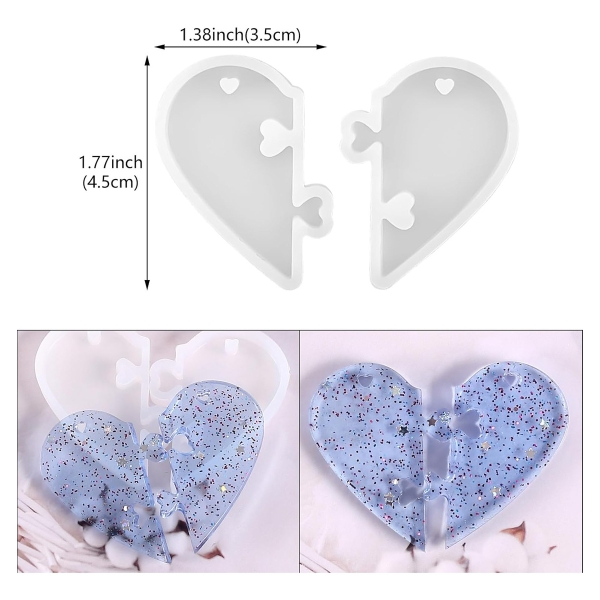 Molde Silicona Corazón Partido Colgante Parejas Para Resina - Imagen 7