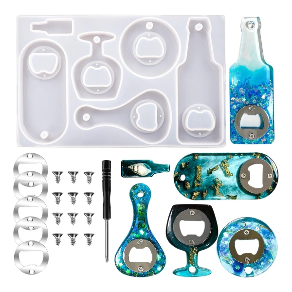 Set Molde Silicona Destapador De Botella + Accesorios Resina - Imagen 8