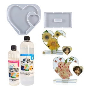 Molde Portarretrato Corazón C/ Base + 1kg Resina Cristal 3:1