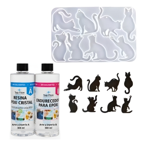 Molde Silicona Colgantes De Gato + Resina Arte&jo 1:1 600 Ml