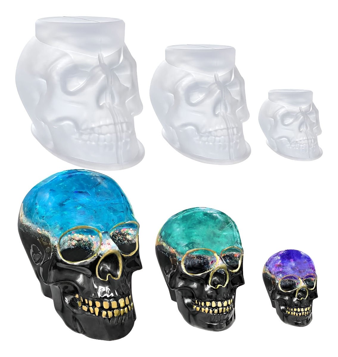 Set De Moldes De Silicona De Calavera 3 Tamaños Para Resina