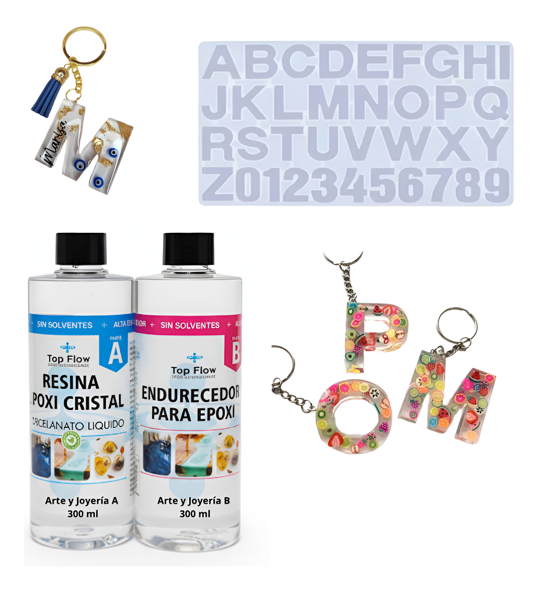 Kit Molde Abecedario Grande + Resina Arte&joyeria 600 Ml 1:1