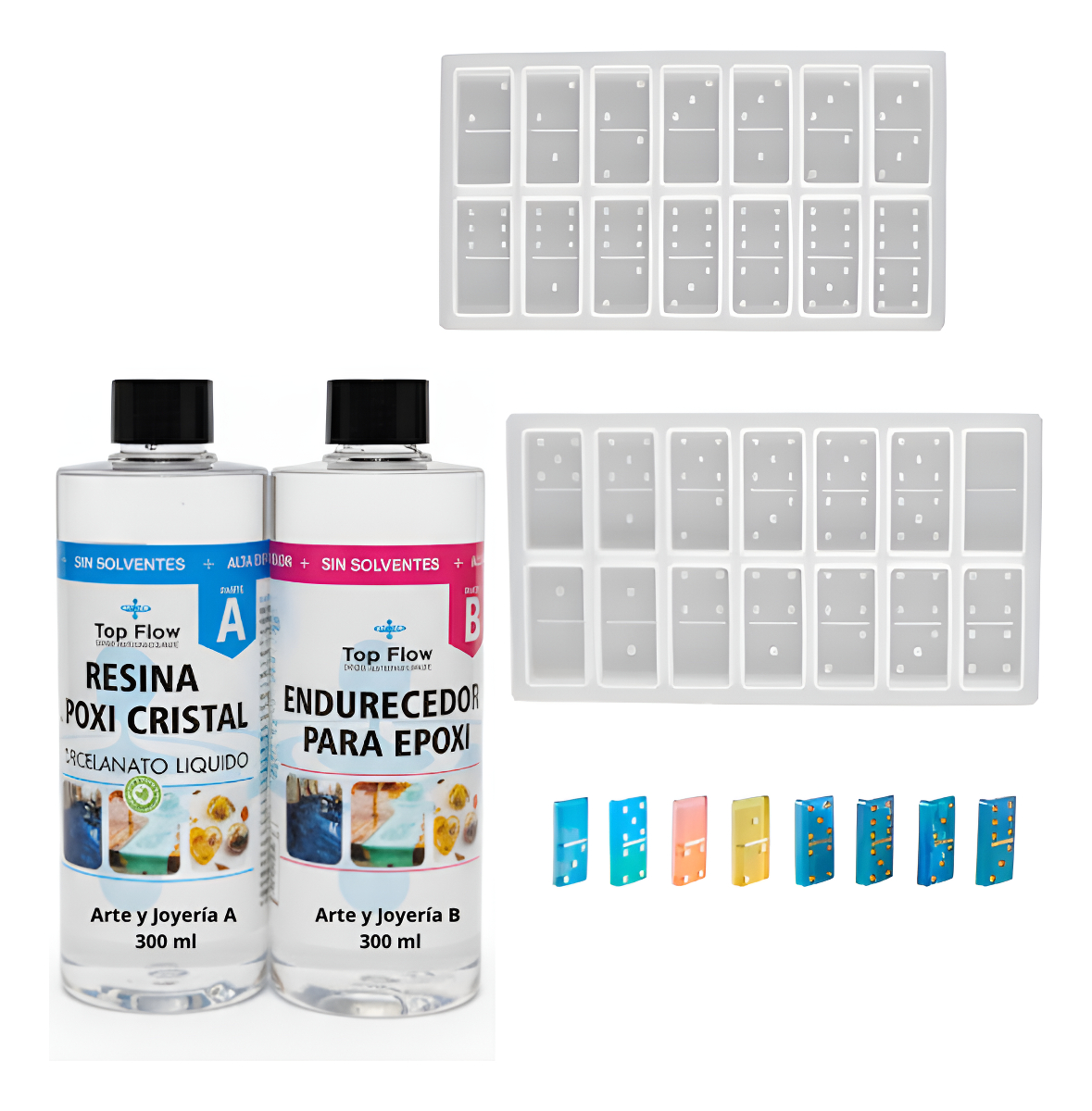 Molde Silicona 4858 Piezas De Dominó + Resina 600 Ml