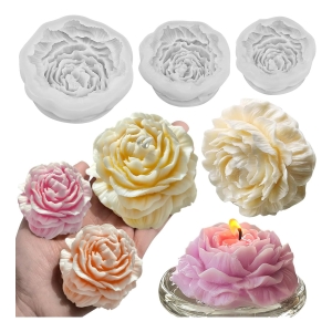 3 Moldes Silicona Vela Rosa Peonía Flor Talle Xs, S, M