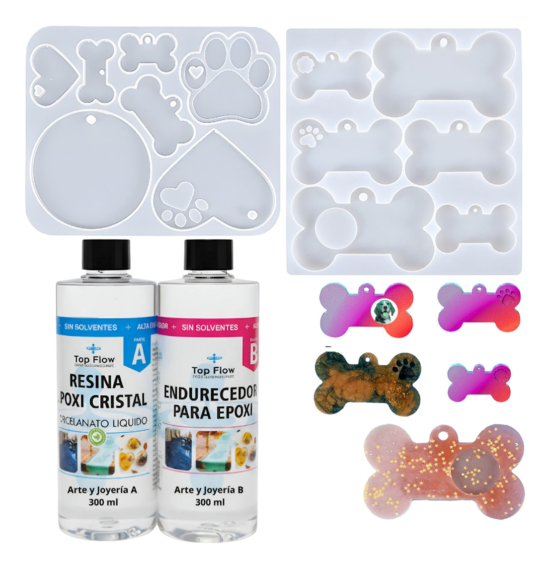 Set 2 Moldes Silicona Identificador Perro+ Resina Arte 600ml
