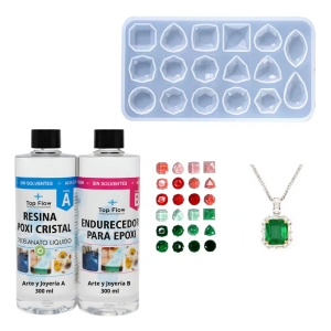 Molde Silicona Gemas Joya 17 Formas & Resina Arte 1:1 600 Ml