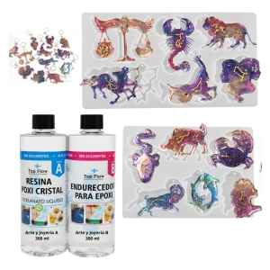 Set 2 Moldes De Signos Zodiaco + Resina Arte 1:1 600 Ml