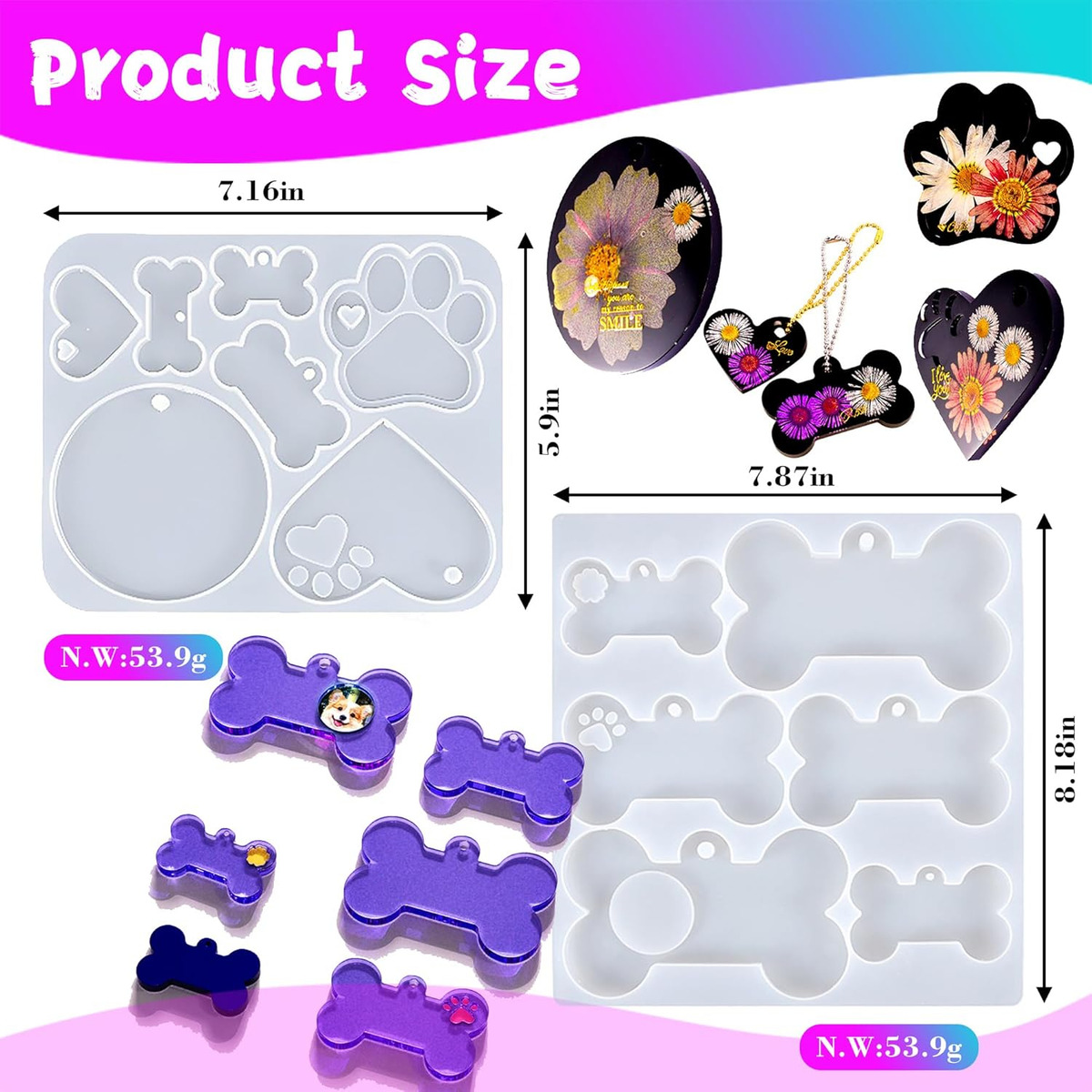 Set 2 Moldes Silicona Identificador Mascota Perro P/ Resina - Imagen 2