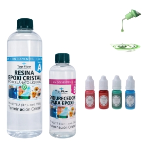 Kit 1kg Resina Terminación Cristal+ 4 Pigmentos Líquido 8 Ml