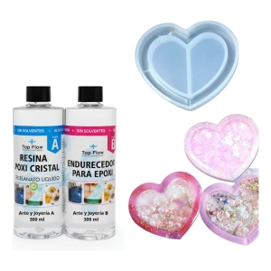 Molde Silicona Corazon Shaker 5cm Con Resina Arte 600 Ml 1:1