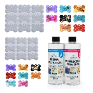 Molde De Silicona Hueso Chapitas Perro C/ Resina 1:1 600 Ml