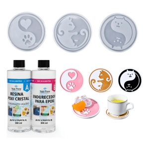 Molde Silicona Posavasos Gato Ying Yang + Resina Arte 600 Ml