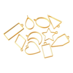 Set 10 Molde Moldura Dije Geométrica De Metal Para Resina Uv