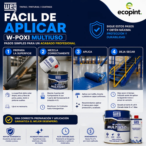 Weg Pintura Epoxi Multiuso Brillante A+b 3,6 L + Diluyente - Imagen 6