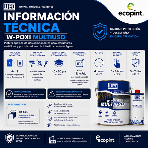 Weg Pintura Epoxi Multiuso Industrial Brillante A+b 3,6 L - Imagen 7